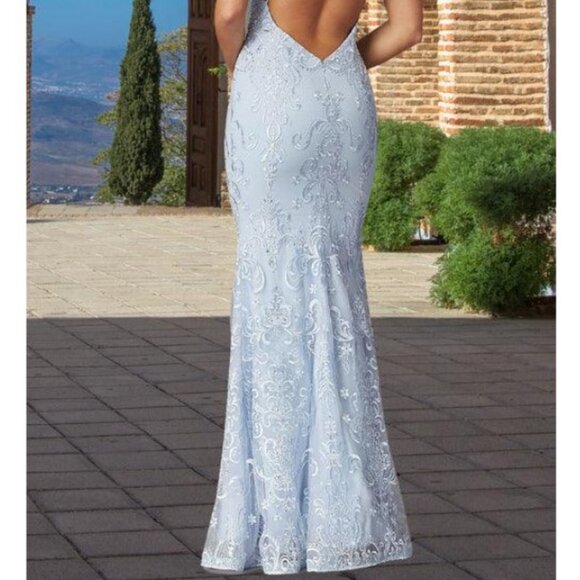 NWT Promgirl Sophisticated Sequin Long Dress Powder Blue 6 - Picture 2 of 16